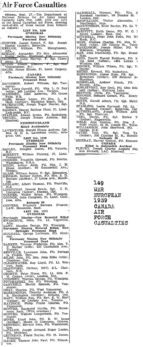 Globe & Mail Sep 18, 1945 Mcinnes Class V